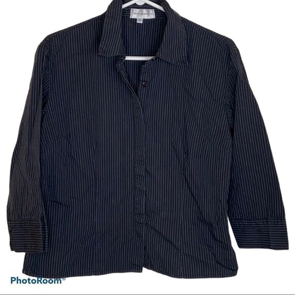 WOMEN’S Fairweather 3/4 sleeve blouse pinstripe vintage Y2K ‘90’s Size L - Picture 1 of 2
